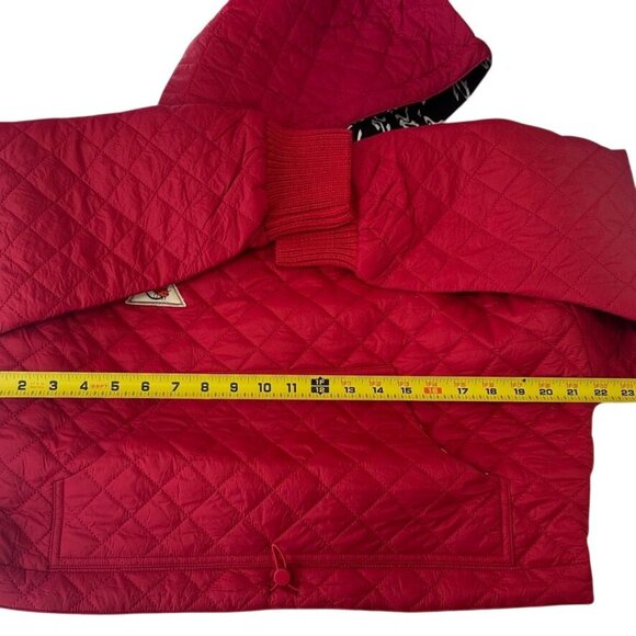 DESIGUAL Red Quilted Padded Hoodie With Patches Cropped Sz M NWT Puffer Pullover - Picture 10 of 12